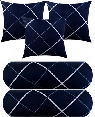Swikon star 3 Cushion 2 bolster Microfibre Geometric Bolster Pack of 5(Blue)