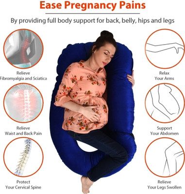 WILD MINT Ultra soft j shaped pillow Polyester Fibre Solid Pregnancy Pillow Pack of 1(Dark Blue)