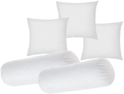 GTX Microfibre Bolster Pack of 5 Solid Set Of 3 Cushions And 2(White)