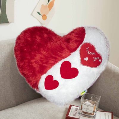 Cyuteenuts Fur Cushion pillow Red Heart Microfibre Solid Cushion Pack of 1(Red and White)