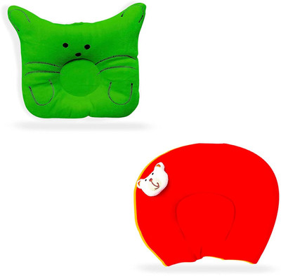 Found Fit Mustard Seeds Solid Baby Pillow Pack of 2(Green & Red)