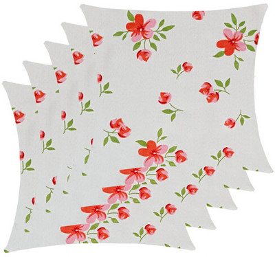 SANJU BROTHER Microfibre Floral Cushion Pack of 5(Orange)