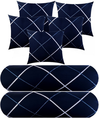 Swikon star 5 Cushion 2 bolster Microfibre Geometric Bolster Pack of 7(Blue)