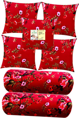 ACTOS 5 Cushion And 2 Microfibre Abstract Bolster Pack of 7(Maroon1)