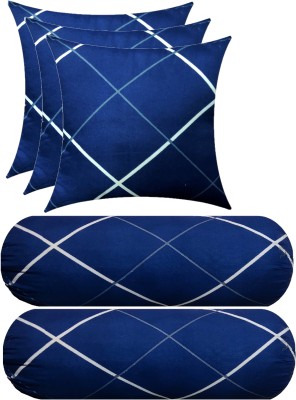 GKM Microfibre Stripes Cushion Pack of 5(Dark Blue, White)