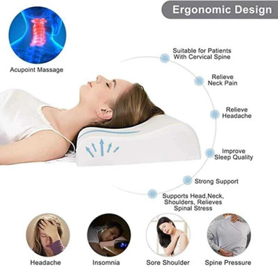 REYCONA Cervical Contour Memory Stomache / Side Sleepers / Anti-Snoring Memory Foam Solid Orthopaedic Pillow Pack of 1(White)