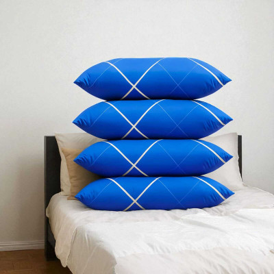 kuihome Polyester Fibre Sleeping Pillow Pack of 4 Solid(Blue)
