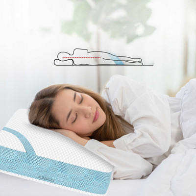 ARDAKI Memory Foam Sleeping Pillow Pack of 1 Solid Cervical Memory Foam Pillow for Neck & Shoulder Pain,Ergonomic Contour Design(ASF_FLATBELT_BLUE)