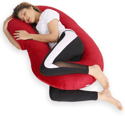ZOXAB Luxury J Shape Polyester Fibre Solid Pregnancy Pillow Pack of 1(Maroon)