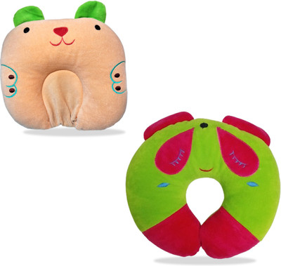 Aditya Kids Wear Soft & Lightweight, Head Shaping Baby Pillow | Ideal for Newborns & Toddlers | Microfibre, Mustard Seeds Animals, Toons & Characters Baby Pillow Pack of 2(Brown, Green Monkey)