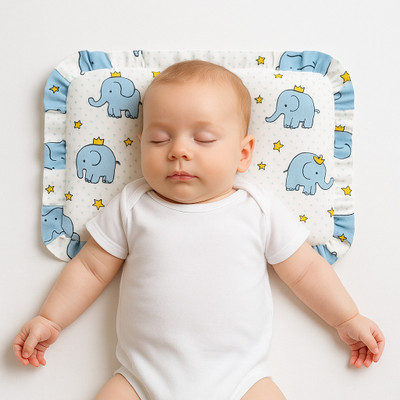 Girdhar Mustard Seeds Baby Pillow Pack of 1 Animals Baby pillow(White and Blue)