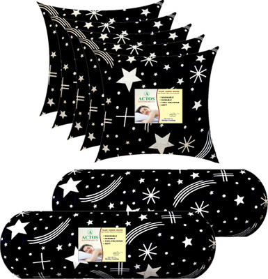 ACTOS 5 Cushion And 2 Microfibre Geometric Bolster Pack of 7(Black3)