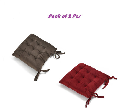 A CUBE LUXURY SOLUTIONS Polyester Fibre Solid Chair Pad Pack of 2(Coffee, Maroon)