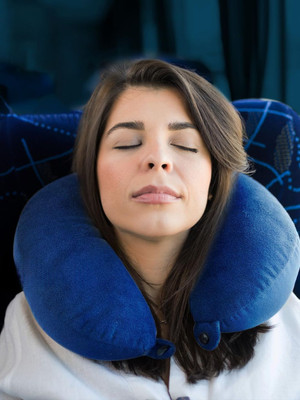 Sleepsia Velvet Memory Foam Neck Raised Travel Pillow I Neck Support Pillow - Memory Foam Solid Travel Pillow Pack of 1(Dark Blue)