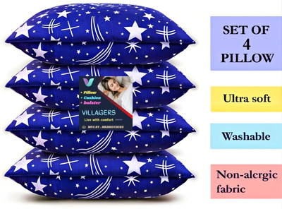 VILLAGERS Polyester Fibre Abstract Sleeping Pillow Pack of 4(Blue)