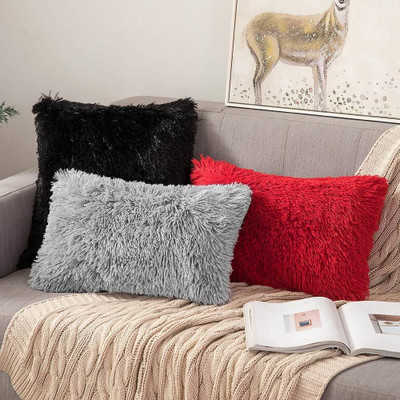 Catchyx Cart Microfibre Solid Cushion Pack of 3(Black, Red, Grey)