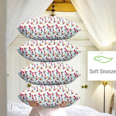SOFT SNOOZE LUXURY Microfibre Floral Sleeping Pillow Pack of 4(White)