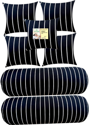 ACTOS 5 Cushion And 2 Bolster Microfibre Abstract Bolster Pack of 7(Black)