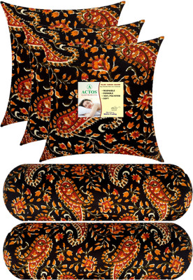 ACTOS Combo Set Of 3 Cushion And 2 Microfibre Floral Bolster Pack of 5(Black, Multicolor9)