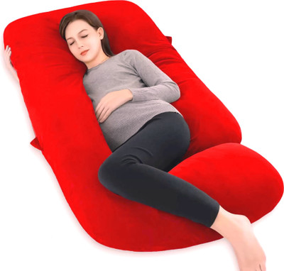 THUKRAN J Shape Microfibre Solid Pregnancy Pillow Pack of 1(Red)