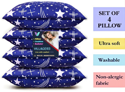 VILLAGERS Polyester Fibre Sleeping Pillow Pack of 4 Abstract Blue Star(Blue)