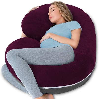 Daddy Cool velvet C shaped Reversible Microfibre Solid Pregnancy Pillow Pack of 1(Wine, Grey)