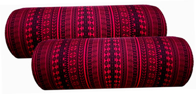 GKM Round Bolster Microfibre Abstract Bolster Pack of 2(Maroon, Black1)