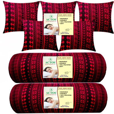 ACTOS Microfibre Geometric Bolster Pack of 7(Maroon, Black)