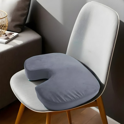 Sleepsia Memory Foam Chair Pad Pack of 1 Solid Gel Ventilated Orthopedic U-Shaped Coccyx Tailbone & Hip Support -(Velvet Grey)