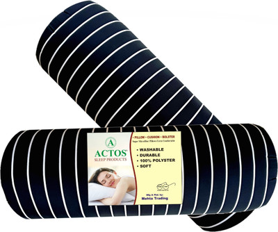 ACTOS Microfibre Bolster Pack of 2 Stripes Round(Black, White)