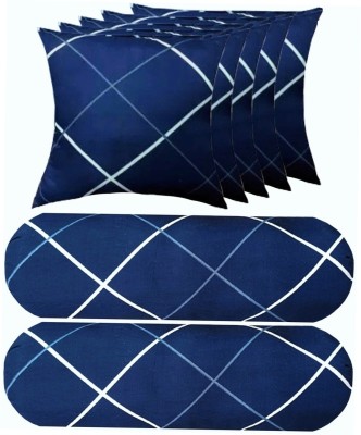 KVASTRA 5 Cushion And 2 Microfibre Solid Bolster Pack of 7(Blue)