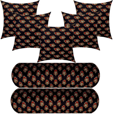 Changers 5 Cushion And 2 Microfibre Floral Bolster Pack of 7(Black)