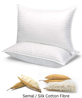 CloudRest Semal Silk Cotton Pillow Cotton Stripes Sleeping Pillow Pack of 2(White)