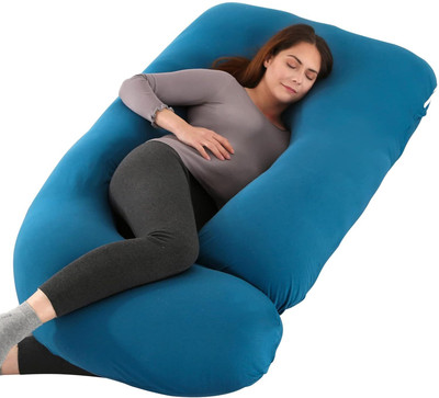 WILD MINT ultra soft j shaped Polyester Fibre Solid Pregnancy Pillow Pack of 1(Navy Blue)