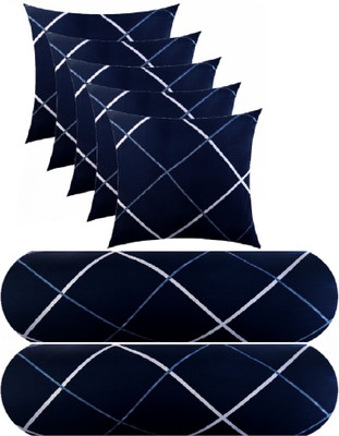 Swikon star 5 Cushion 2 bolster Microfibre Geometric Bolster Pack of 7(Blue)