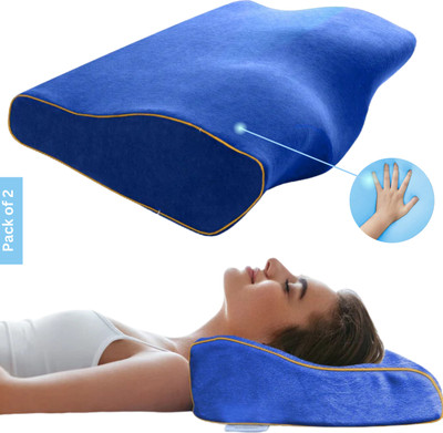 Sleepsia Gel Contour Cervical Pillows for Neck and Shoulder Pain - Neck Support Pillow Memory Foam Solid Sleeping Pillow Pack of 2(Blue)