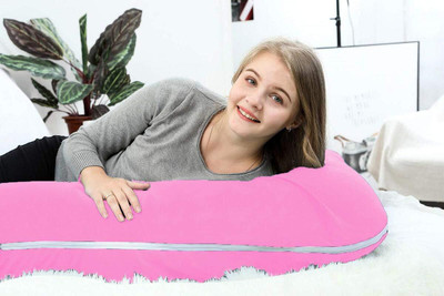 WINX Ultra Soft J Shaped Polyester Fibre Solid Pregnancy Pillow Pack of 1(Pink)