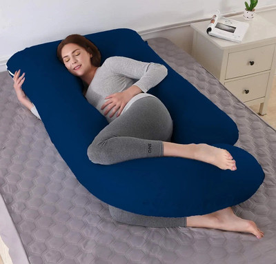 THUKRAN J SHAPE Microfibre Solid Pregnancy Pillow Pack of 1(Dark Blue)
