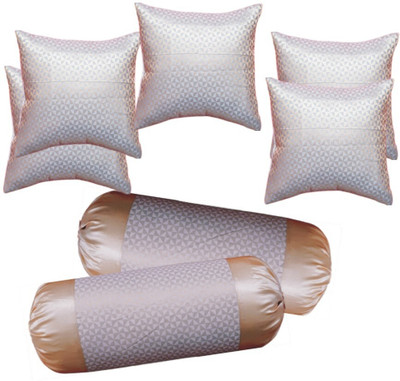 RACCOON Microfibre Bolster Pack of 7 Solid With Cover, Combo Set Of 5 Premium Cushions & 2 Bolster(GOLD,WHITE)