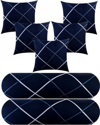 Swikon star 5 Cushion 2 bolster Microfibre Geometric Bolster Pack of 7(Blue)