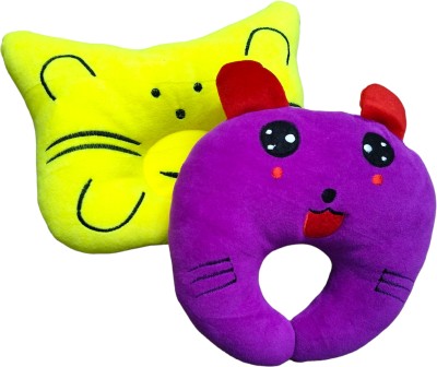 MeeZone Microfibre Animals Baby Pillow Pack of 2(Yellow, Purple)