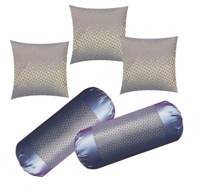 RACCOON Microfibre Bolster Pack of 5 Solid With Cover, Combo Set Of 5 Premium Cushions & 2 Bolster(Silver)