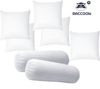 RACCOON Set of 5 Cushion & 2 Microfibre Stripes Bolster Pack of 7(White)