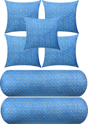 Swikon star 5 Cushion And 2 Microfibre Floral Bolster Pack of 7(Light Blue)