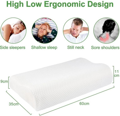 DZX-RE Cervical Contour Memory Stomache / Side Sleepers / Anti-Snoring Memory Foam Solid Orthopaedic Pillow Pack of 1(White)