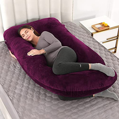 Mojo J Shape Microfiber Solid Pregnancy Pillow Microfibre Solid Pregnancy Pillow Pack of 1(Wine)