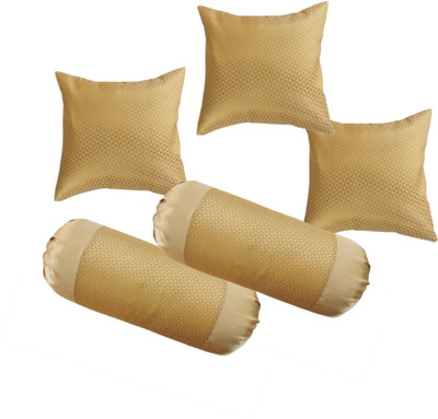 RACCOON With Cover, Combo Set Of 3 Premium Cushions & 2 Microfibre Solid Bolster Pack of 5(Gold)