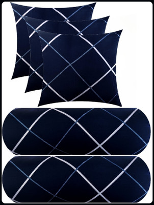 JAYOG ENTERPRISE 3 CUSHION 2 BOLSTER Microfibre Geometric Bolster Pack of 5(Blue)