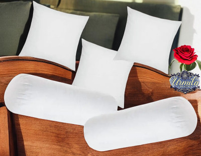 Urmila Creation Diwan Set Of 3 Cushion & 2 Microfibre Solid Bolster Pack of 5(White)