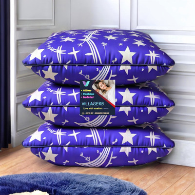 VILLAGERS COMFORT Polyester Fibre Abstract Sleeping Pillow Pack of 3(Blue)